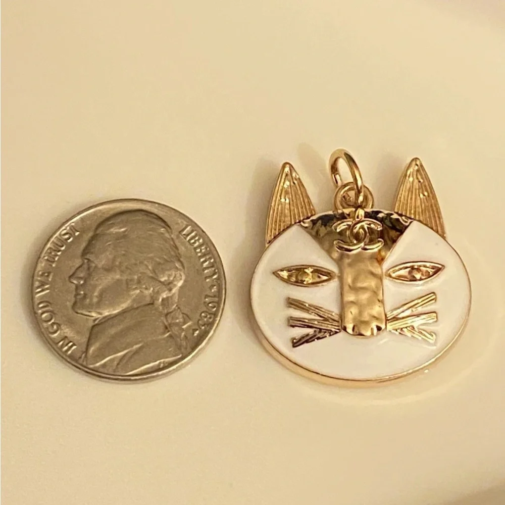 Gold and White Cat CC Pendant